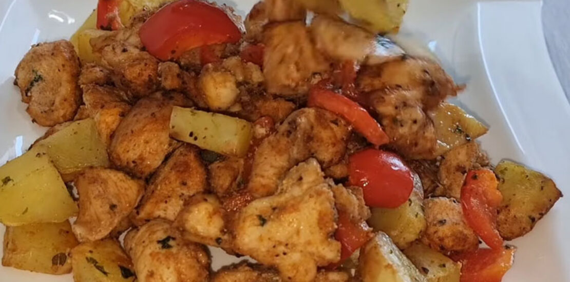 Air fryer Chicken Breast and Roasted Potatoes Dinner Recipe with Vegetables