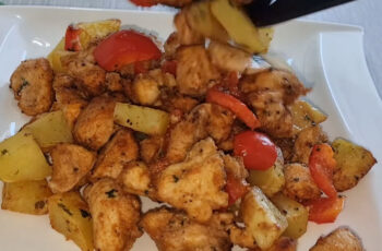 Air fryer Chicken Breast and Roasted Potatoes Dinner Recipe with Vegetables