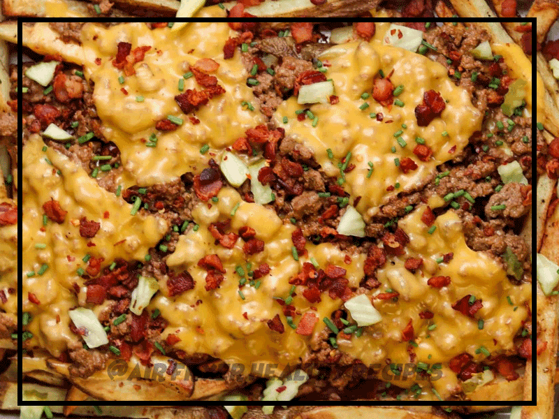 Air fryer cheeseburger loaded fries