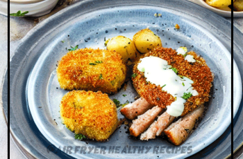 Air fryer herby crumbed fish with aioli and accordion potatoes