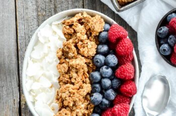 healthy air fryer granola that takes 15 minutes to make and can be stored for up to three weeks