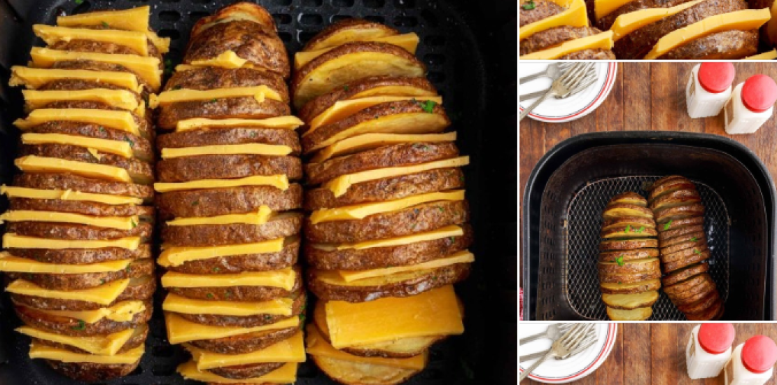 Air Fryer Hasselback Potatoes with Bacon & Cheese