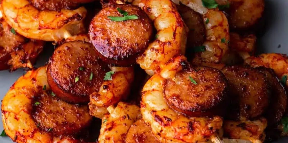EASY SAUSAGE AND SHRIMP KABOBS AIR FRYER RECIPE