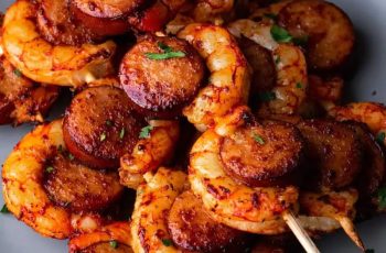 EASY SAUSAGE AND SHRIMP KABOBS AIR FRYER RECIPE