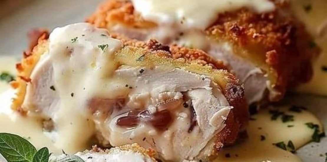 Air Fryer Chicken Cordon Bleu with Swiss Cheese Sauce