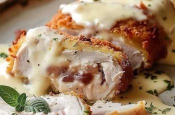 Air Fryer Chicken Cordon Bleu with Swiss Cheese Sauce